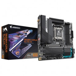 GIGABYTE B650M AORUS ELITE AX, Socket AM5, 15Phases, AMD B650, Dual 4xDDR5-8000, APU AMD graphics, HDMI, DP, 2xPCIe4.0 X16, 4xSATA3, RAID, 2xM.2 PCIe 5.0, 1xPCIe X1, Realtek 7.1 Audio/SPDIF, 1x2.5GbE LAN, WiFi6E/BT, 1xUSB-C 3.2Gen2x2, 7xUSB3.2, RGB Fusion